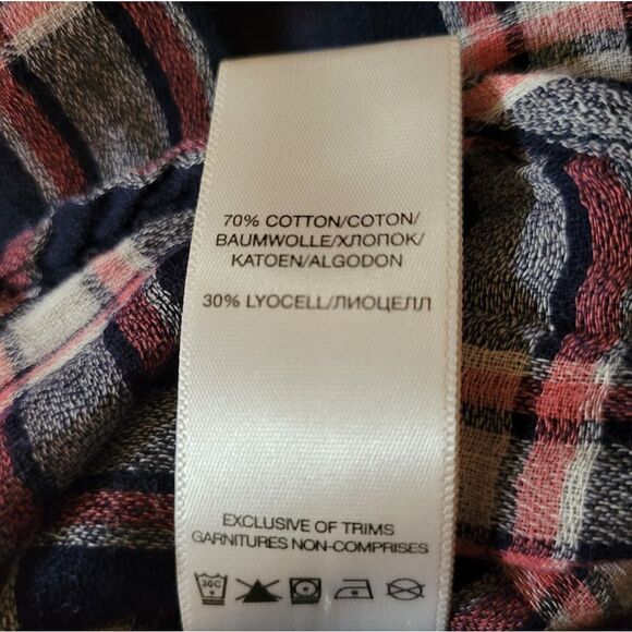 Silver Jeans Co. Navy Plaid Long Sleeve Button-Down Blouse - Picture 14 of 16